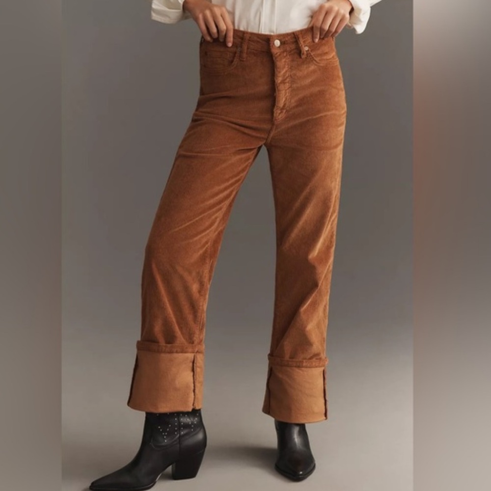 Anthropologie Pilcro Corduroy Straight Leg Foldover Cuffed Leg Pant